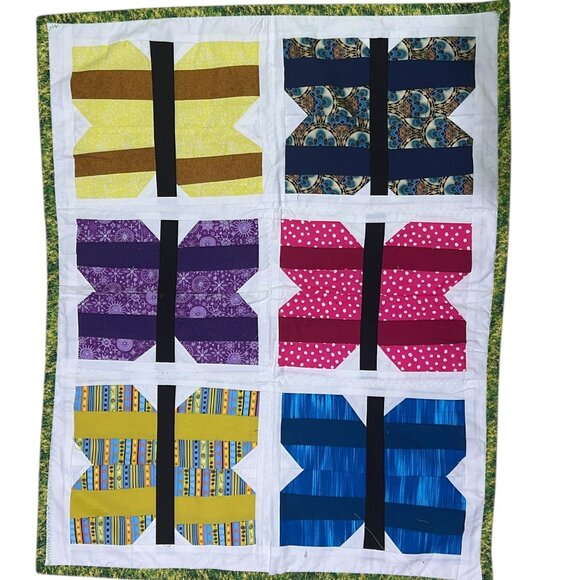 Handmade Vintage-Style Crib Quilt Reversible 70s Retro Print Abstract Art 37x30 - Picture 4 of 6